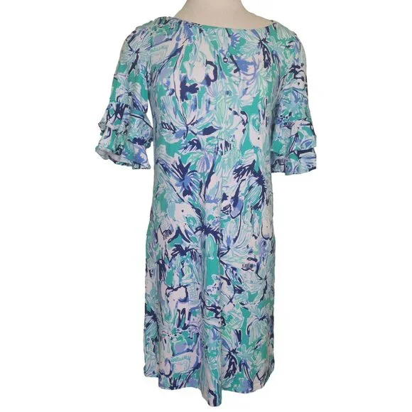 Lilly Pulitzer Women's Lula Dress XS Tropical Elephant Appeal Turquoise/Blue - Picture 3 of 13